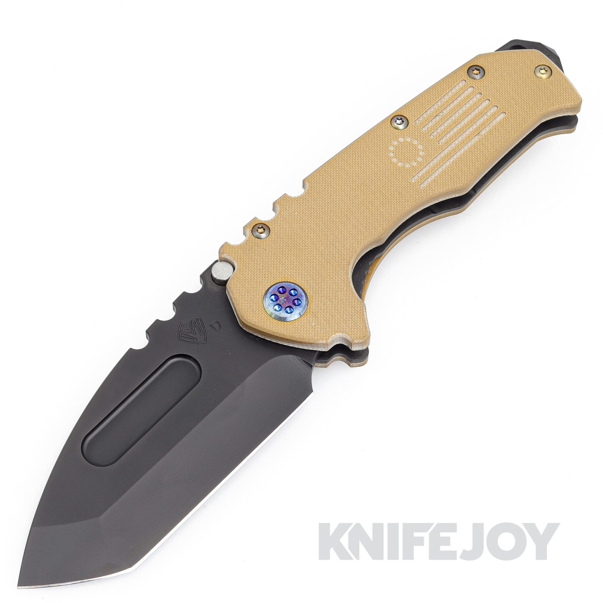 Medford Knives Praetorian Scout M/P D2 PVD Tanto Blade with Coyote G10 Handles/ Flamed HW - Display model. Comes with packaging.