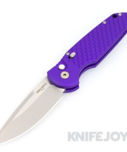 Pro-tech Knives TR-3 X1 LTD Purple Tactical Response 3 Auto Folder Plain Edge Clip Point Blade with Fish Scale Engraved Purple Aluminum Handle/ Pearl Button with Safety