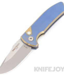 Pro-tech Knives SBR Custom.001 Auto Stonewash CPM-S35VN Blade with 2Tone Blue/ Bronze Chamfers Anodized Titanium with Orange Peel Finish Handle/ Pearl Button