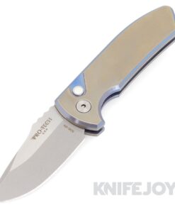 Pro-tech Knives SBR Custom.002 Auto Stonewash CPM-S35VN Blade with 2Tone Bronze/ Blue Chamfers Anodized Titanium Handles with Orange Peel Finish/ Pearl Button