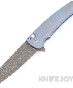 Pro-tech Knives 2023 Malibu Custom.009 Vegas Forge Vines and Roses Reverse Tanto Blade with 3D Machined Blue Anodized Titanium Handles/ Pearl Button