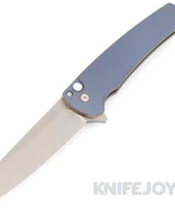 Protech Knives 2023 Malibu Custom.006 CPM-20CV Stonewash Reverse Tanto Blade with 3D Machined 2Tone Matte Blue& Satin Bronze Ano Titanium Handles/ Pearl Push Button
