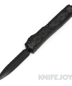 MICROTECH 206-3DLCTBISH Makora OTF Auto Signature Series Double Edge DLC Full Serrated Blade with Shadow Black Handle / DLC Bubble Inlays / Nickel Boron Internals