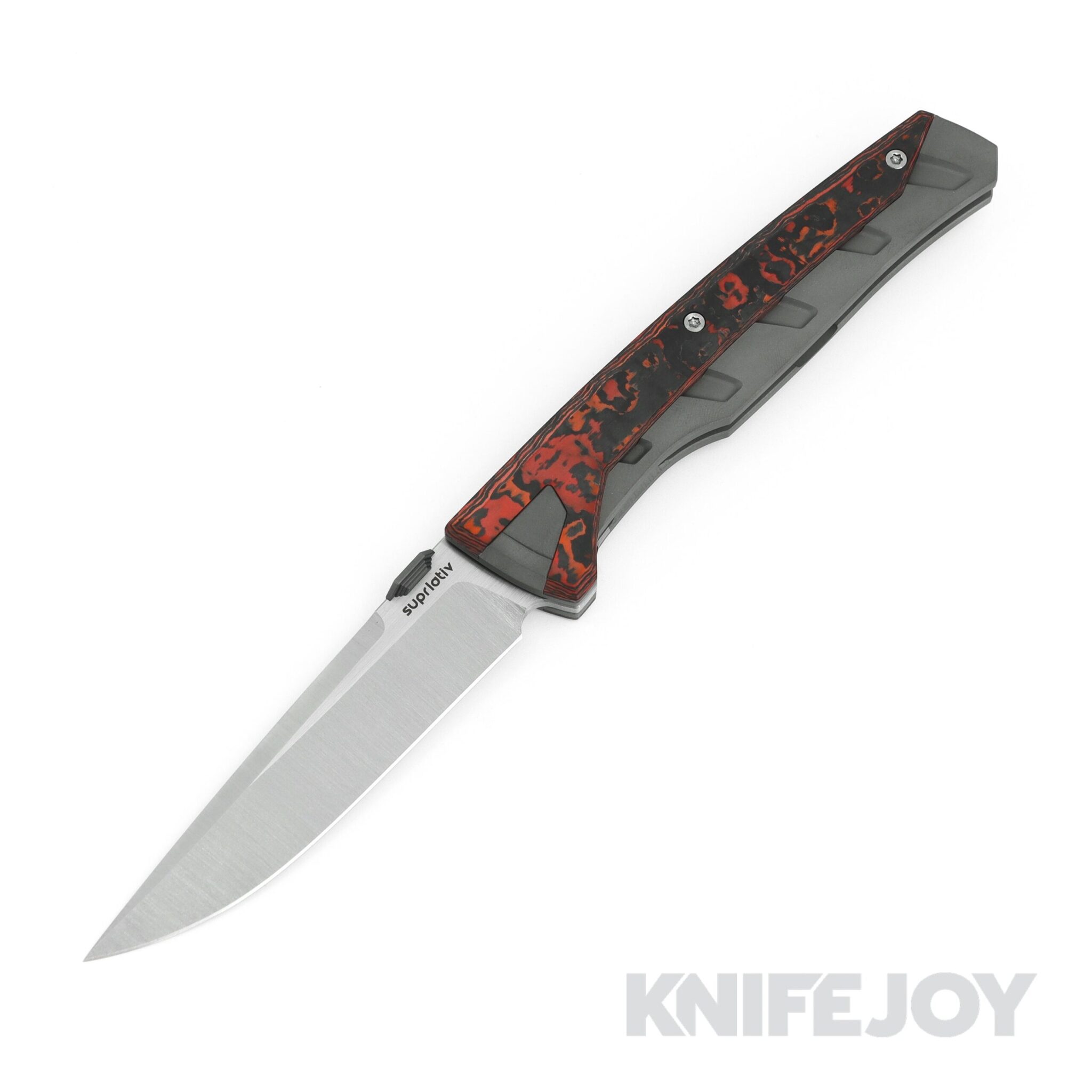 Suprlativ Matador Folder Knife M390 Belt Satin Blade with Mars Valley Inlay/ Dark Blast Titanium Handles