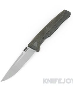 Suprlativ Matador Folder Knife M390 Belt Satin Blade with Green Micarta Inlay/ Dark Blast Titanium Handles