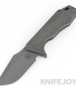 Something Obscene Company Mini J-Cape Flipper Gray Blasted Blade with Gray Blasted Titanium Handles