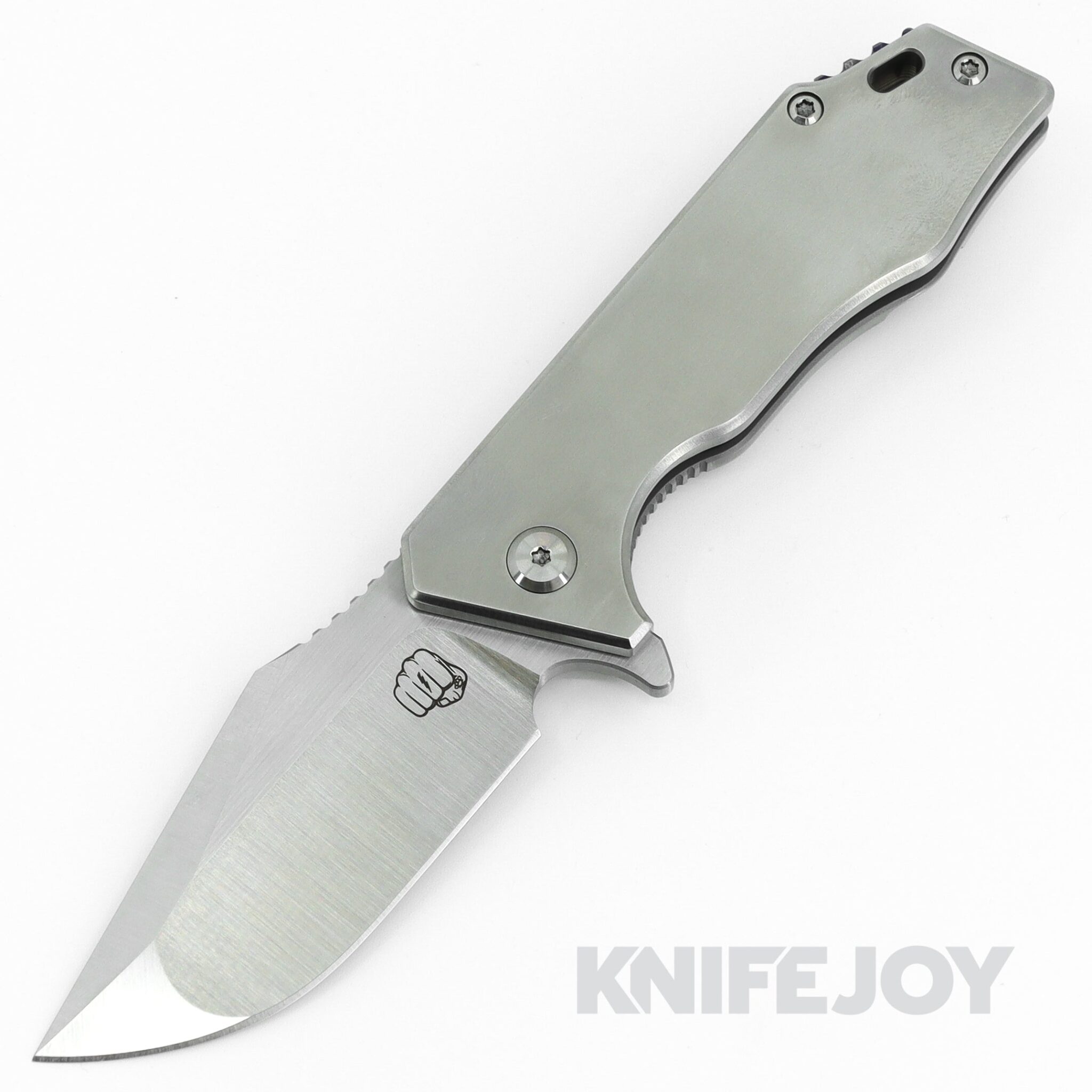 Something Obscene Company Mini J-Cape Flipper Satin Blade with Satin Ti + Zircu-ti Accent Handles