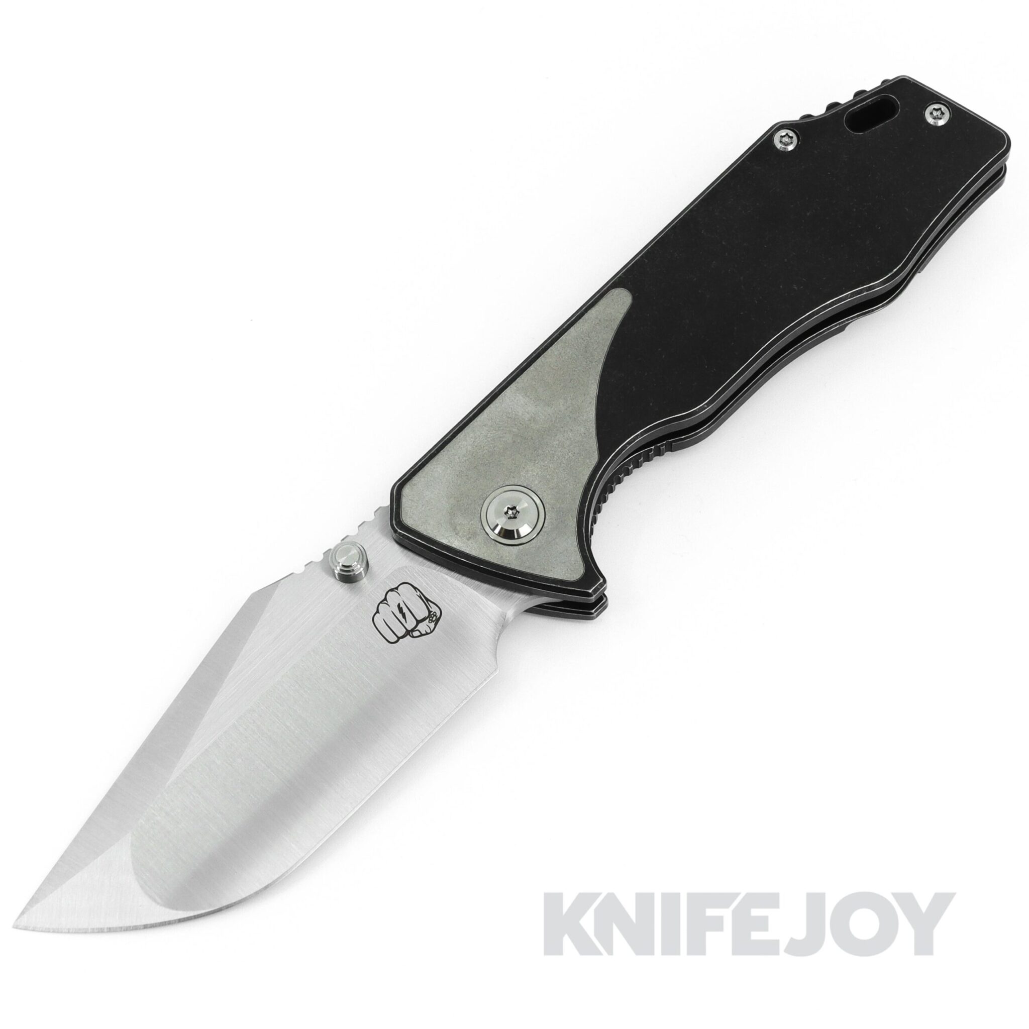 Something Obscene Company J-Cape V4 Satin Blade with Black Titanium Handles/ Plain Titanium Inlays