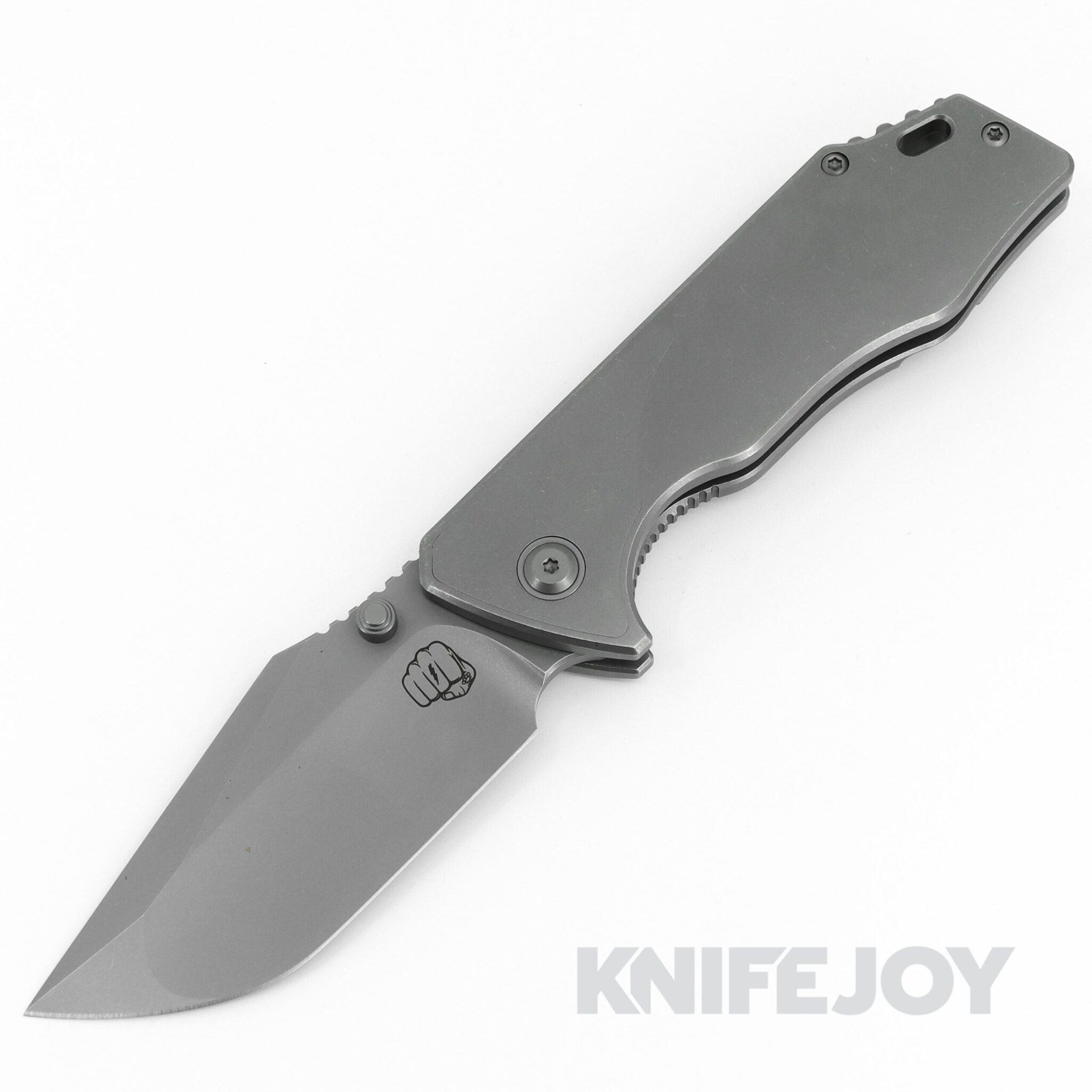 Something Obscene Company J-cape V4 Thumbstud Folder Knife Blasted Blade with Gray Zirc Blasted Handles