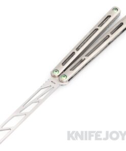Squid Industries Knives Tsunami Trainer Balisong Butterfly Knife Satin Blade with Satin Handles/ Green Titanium Hardware