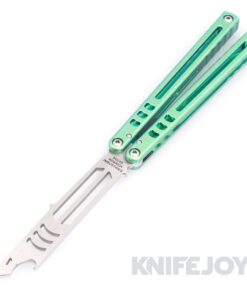 Squid Industries Knives Madko Trainer Balisong Butterfly Knife Satin Blade with Green Titanium Handles