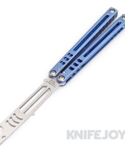 Squid Industries Knives Madko Trainer Balisong Butterfly Knife Satin Blade with Blue Titanium Handles