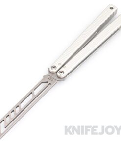 Squid Industries Knives Spiral Silver Krake Raken Trainer V3 Balisong Butterfly Stonewash Tanto Blade with Silver Aluminum Handles