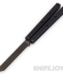 Squid Industries Knives Inked Black Krake Raken V3 Balisong Butterfly Black Tanto Blade with Black Aluminum Handles