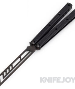 Squid Industries Knives Inked Black Krake Raken Trainer V3 Balisong Butterfly Black Tanto Blade with Black Aluminum Handles