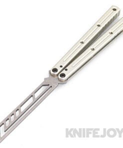 Squid Industries Knives Silver Krake Raken Trainer V3 Balisong Butterfly Stonewash Blade with Silver Aluminum Handles