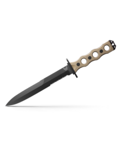 Benchmade 185SBK-1 SOCP Fixed Blade Double Edge Serrated Dagger 3V Cobalt Black Blade with Desert Tan G10 Handles
