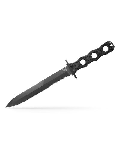 Benchmade 185SBK SOCP Fixed Blade Double Edge Serrated Dagger 3V Cobalt Black Blade with Black G10 Handles