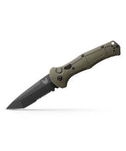 Benchmade 9071SBK-1 Claymore Auto Tanto Cobalt Black Serrated Edge Blade with Ranger Green Grivory Handles