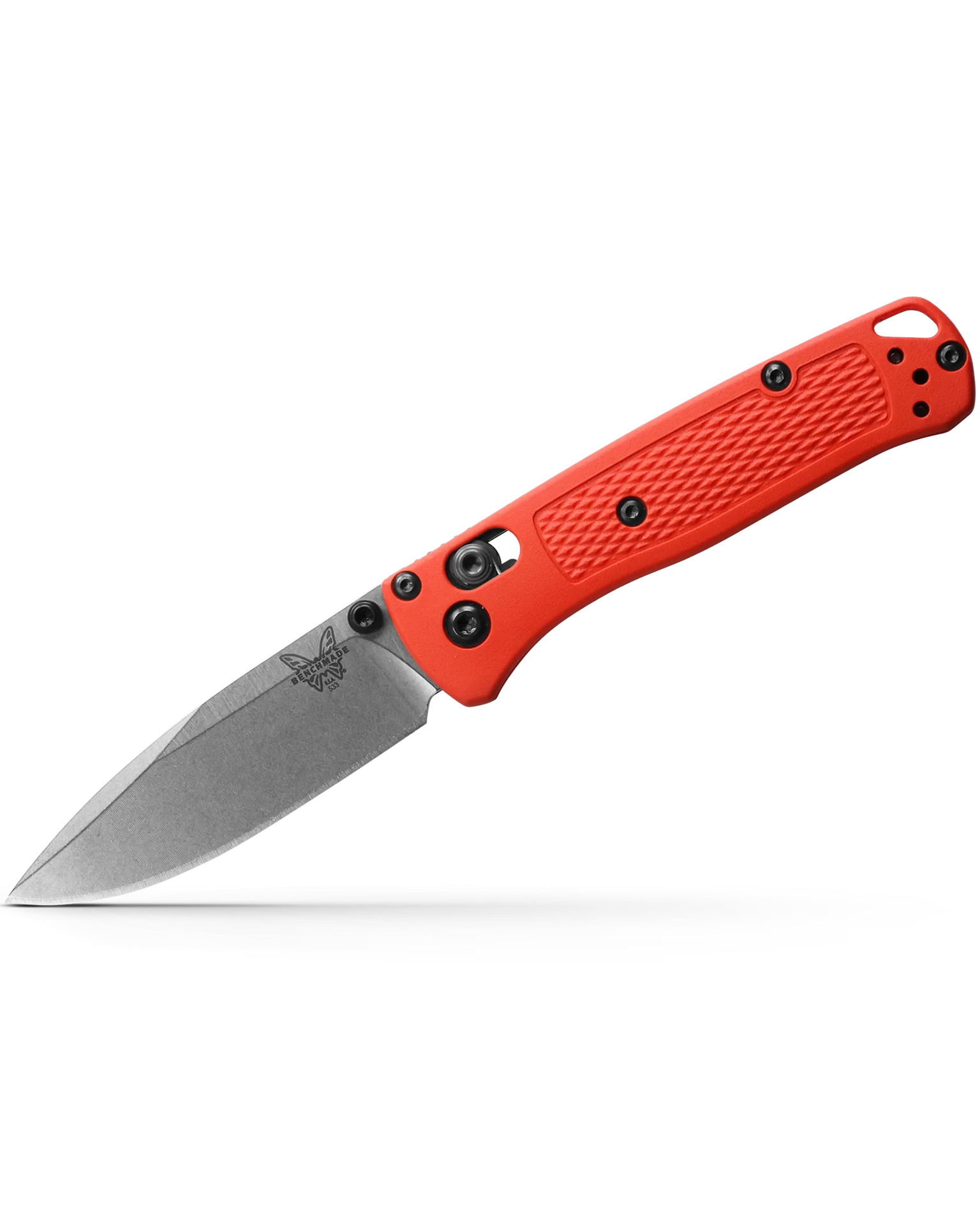 Benchmade 533-04 Mini Bugout Ultra Light Weight Drop Point Satin Blade with Mesa Red Grivory Handles