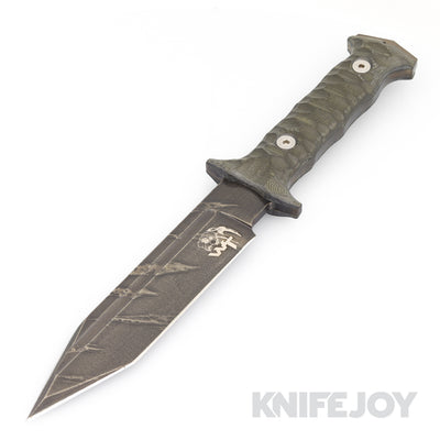 Wander Tactical WT224 Centuria Tenebris Ice Brush D2 Blade with Green Grooved Micarta Handles