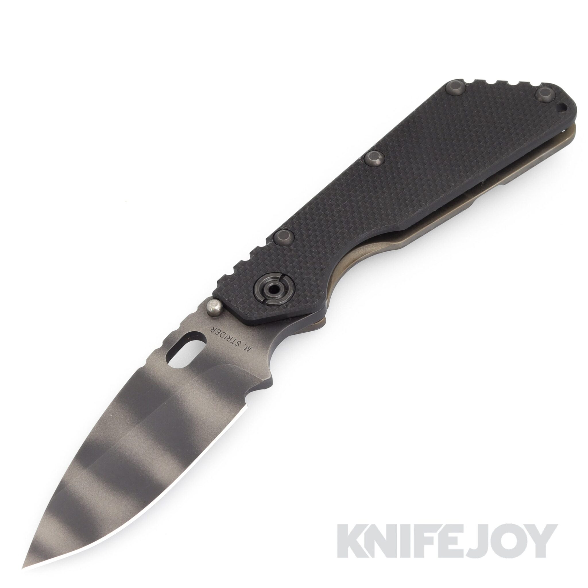 Mick Strider Custom Knives SMF Tiger Stripe Blade with Black G10 Handles