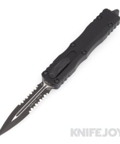 MICROTECH 225-2T Dirac Delta OTF Auto Double Edge Tactical Partially Serrated Blade with Black Aluminum Handles