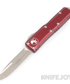 MICROTECH 231-10DMR UTX-85 II OTF Auto Single Edge Apocalyptic Blade with Red Distressed Aluminum Handles