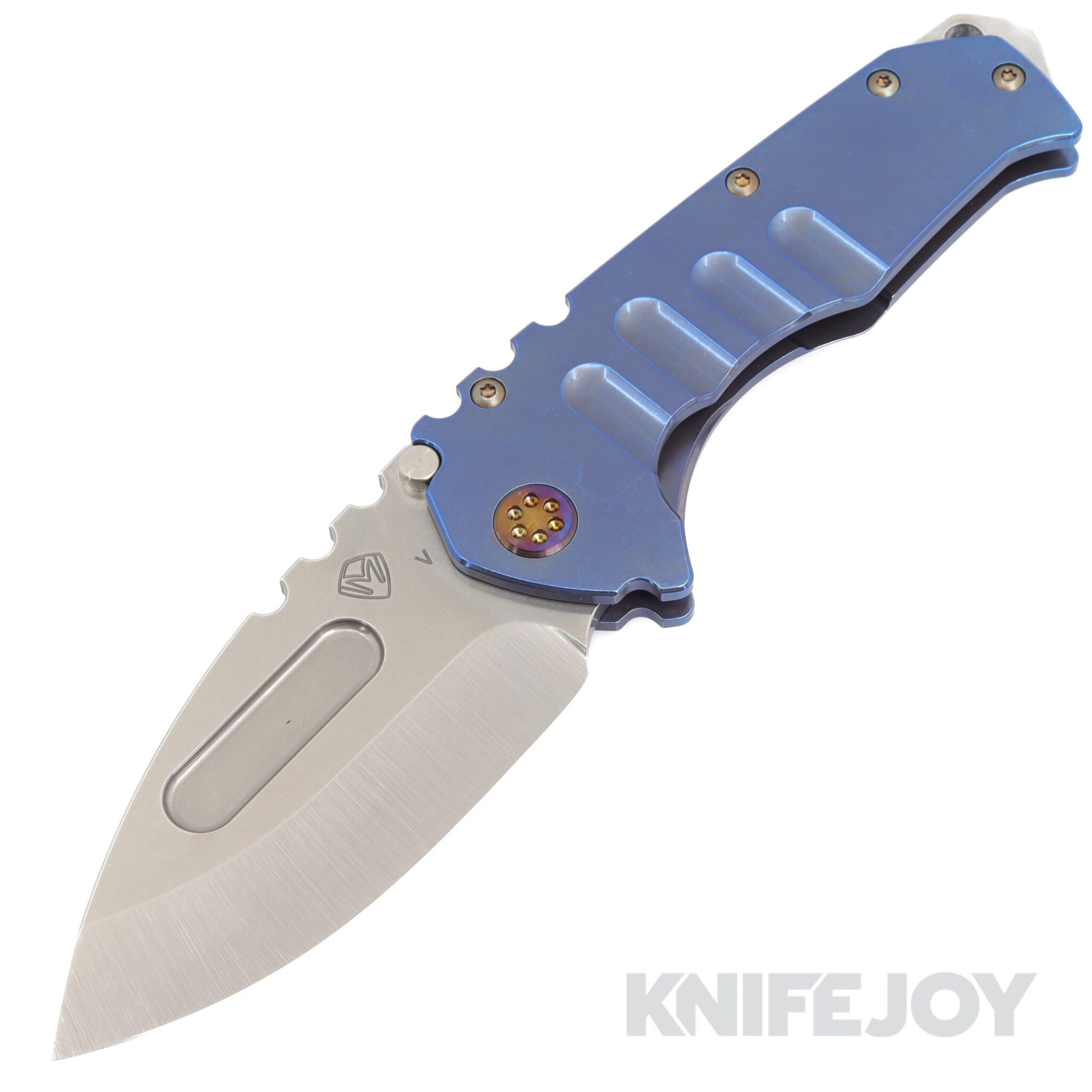 Medford Knives Praetorian "T" CPM 20CV Tumbled Drop Point Blade with Blue Anodized Handles/ Flamed Hardware