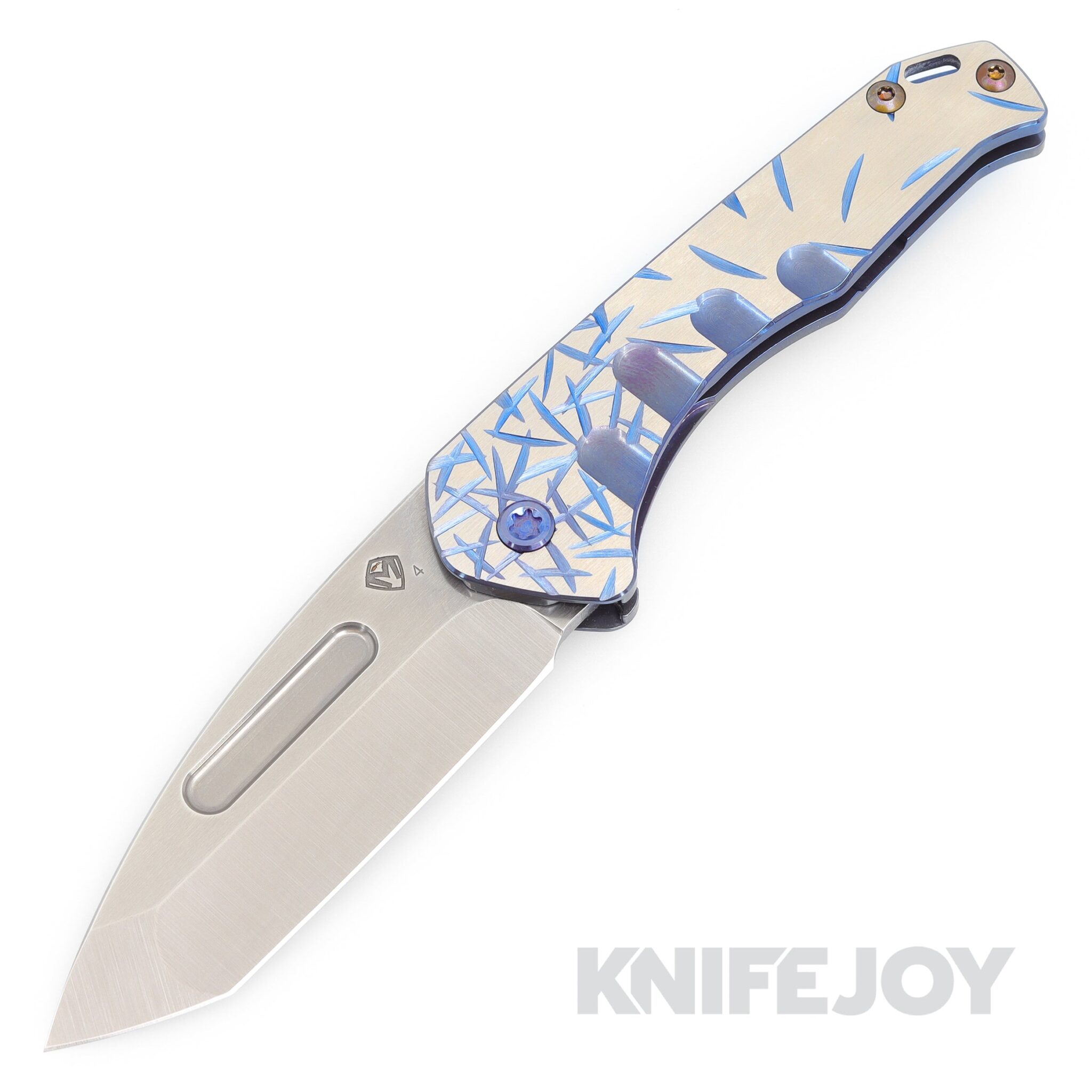Medford Knives Praetorian Slim S35VN Tumbled Tanto Blade with Blue Jasmine Field w/ Silver Flats Handles/ Blue Hardware and Clip