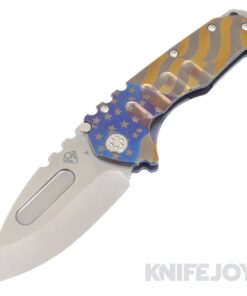 Medford Knives Micro Praetorian "T" CPM 20CV Tumbled Drop Point Blade with Blue American Flag Handles/ Flamed Hardware and Clip