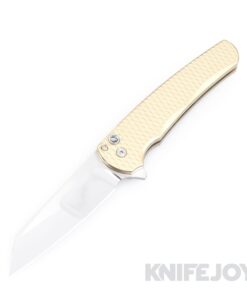 Pro-Tech Knives Malibu Custom.016 Mike Irie Compound Mirror Reverse Tanto Blade with AlBronze Handles/ Abalone Push Button/ Satin Hardware/ Polished Clip