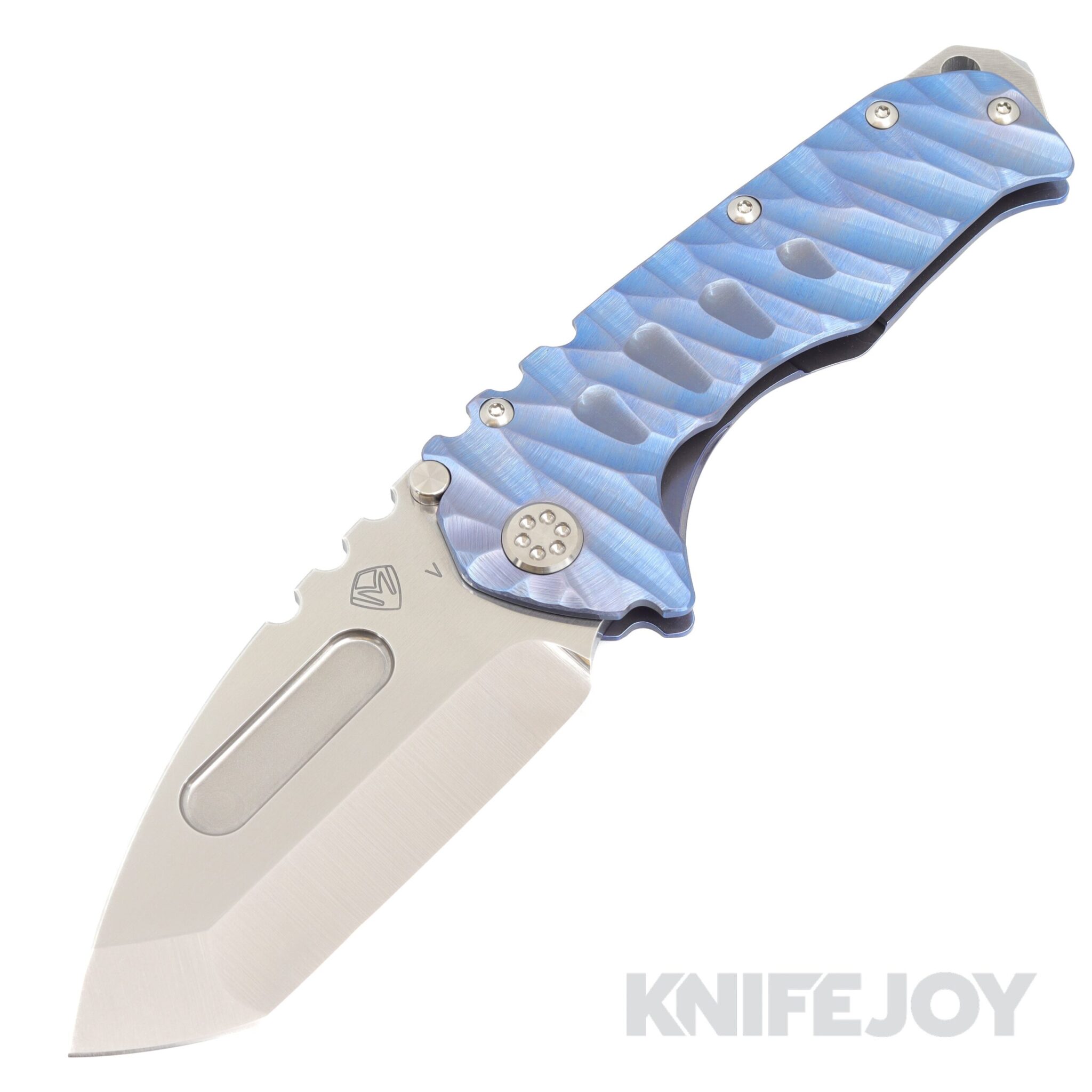 Medford Knives Praetorian "T" CPM 20CV Tumbled Tanto Blade with Blue Predator Handles/ Standard Hardware and Clip KJ Exclusive