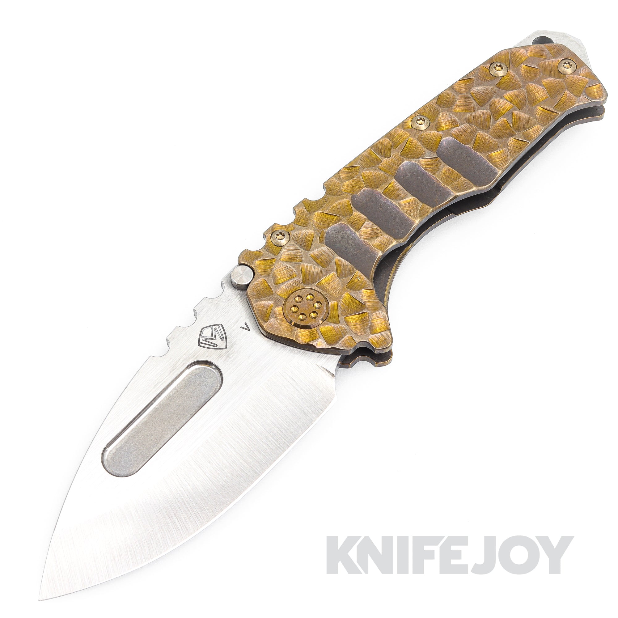 Medford Knives Praetorian "T" CPM 20CV Satin Drop Point Blade with Bronze P&V Handles/ Bronze Hardware and Clip KJ Exclusive