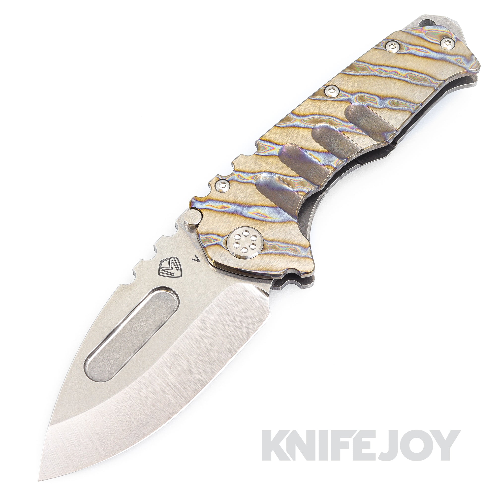 Medford Knives Praetorian "T" CPM 20CV Tumbled Drop Point Blade with Flamed Silver Stripes Handles/ Tumbled Spring/ Standard HW and Clip KJ Exclusive
