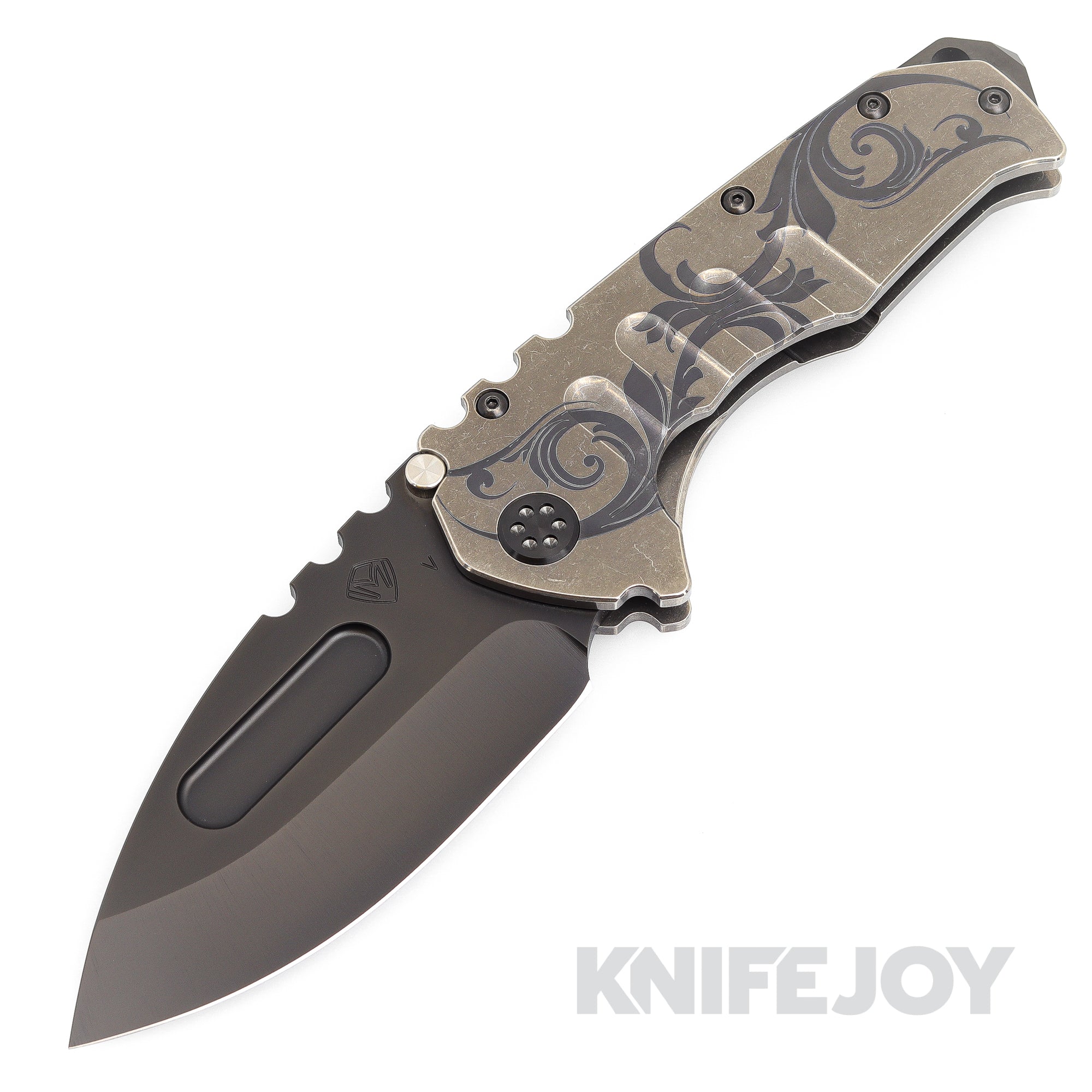 Medford Knives Praetorian "T" CPM 20CV PVD Drop Point Blade with Tumbled Filigree Handles/ PVD HW and Clip KJ Exclusive