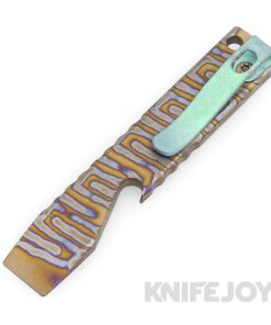 Maverick Customs 4.0"  Flamed Titanium Pocket Pry Bar/ Bottle Opener with Green Ano Pocket Clip