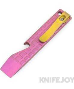 Maverick Customs 4.0"  Pink Frag Titanium Pocket Pry Bar/ Bottle Opener with Yellow Ano Pocket Clip