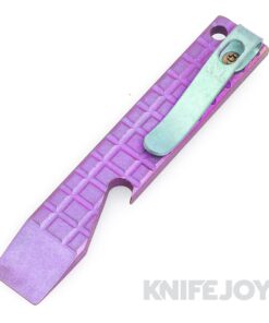 Maverick Customs 4.0" Purple Frag Titanium Pocket Pry Bar/ Bottle Opener with Green Ano Pocket Clip
