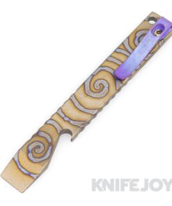 Maverick Customs 5.0" Spiral Flamed Titanium Pocket Pry Bar/ Bottle Opener with Purple Ano Pocket Clip