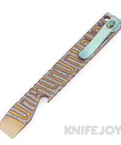 Maverick Customs 5.0" Flamed Titanium Pocket Pry Bar/ Bottle Opener with Green Ano Pocket Clip