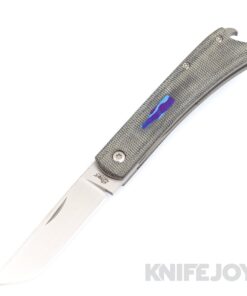Esnyx Silver Line Beer Buster Front Flipper Hand Rubbed Satin Finish Blade with Black Micarta Handles/ Mokuti Bottle Shield/ Bead Blast Clip