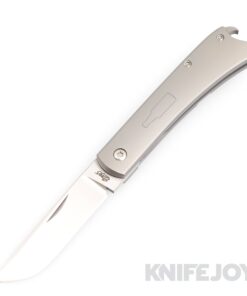 Esnyx Silver Line Beer Buster Front Flipper Hand Rubbed Satin Finish Blade with Full Titanium Handles/ Laser Bottle Shield/ Bead Blast Clip