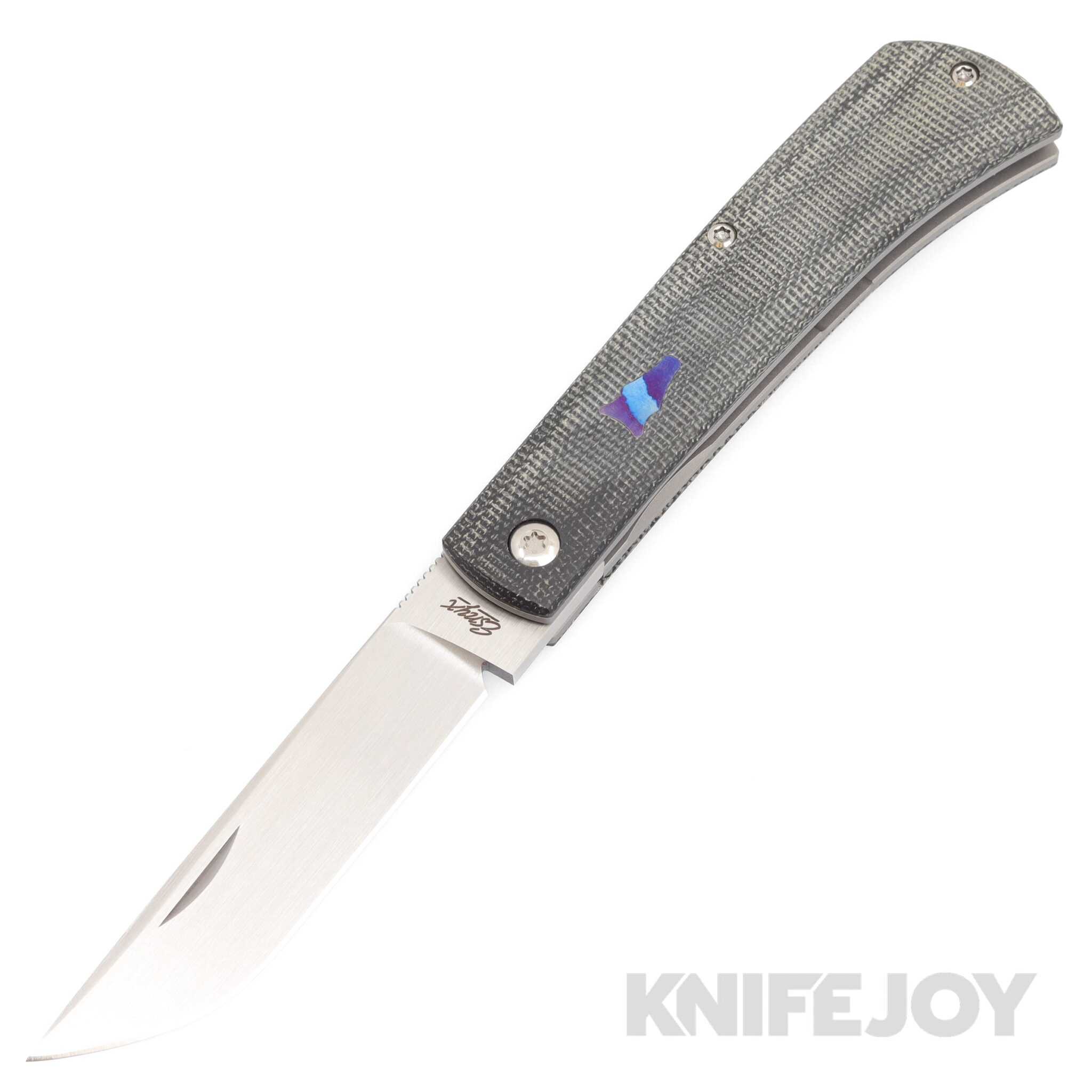 Esnyx Silver Line Workhorse Front Flipper Hand Rubbed Satin Finish Blade with Black Micarta Handles/ Mokuti Workhorse Shield/ Bead Blast Clip