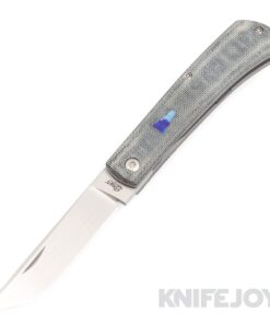 Esnyx Silver Line Workhorse Front Flipper Hand Rubbed Satin Finish Blade with Blue Micarta Handles/ Mokuti Workhorse Shield/ Bead Blast Clip