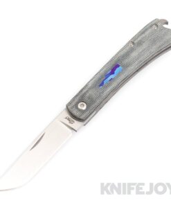 Esnyx Silver Line Beer Buster Front Flipper Hand Rubbed Satin Finish Blade with Blue Micarta Handles/ Mokuti Bottle Shield/ Bead Blast Clip
