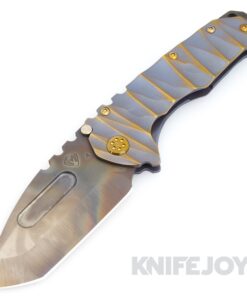 Medford Knives Praetorian "T" S45VN Vulcan Tanto Blade with BB/ Blue with Bronze Lightning Handles/ Bronze Hardware and Clip