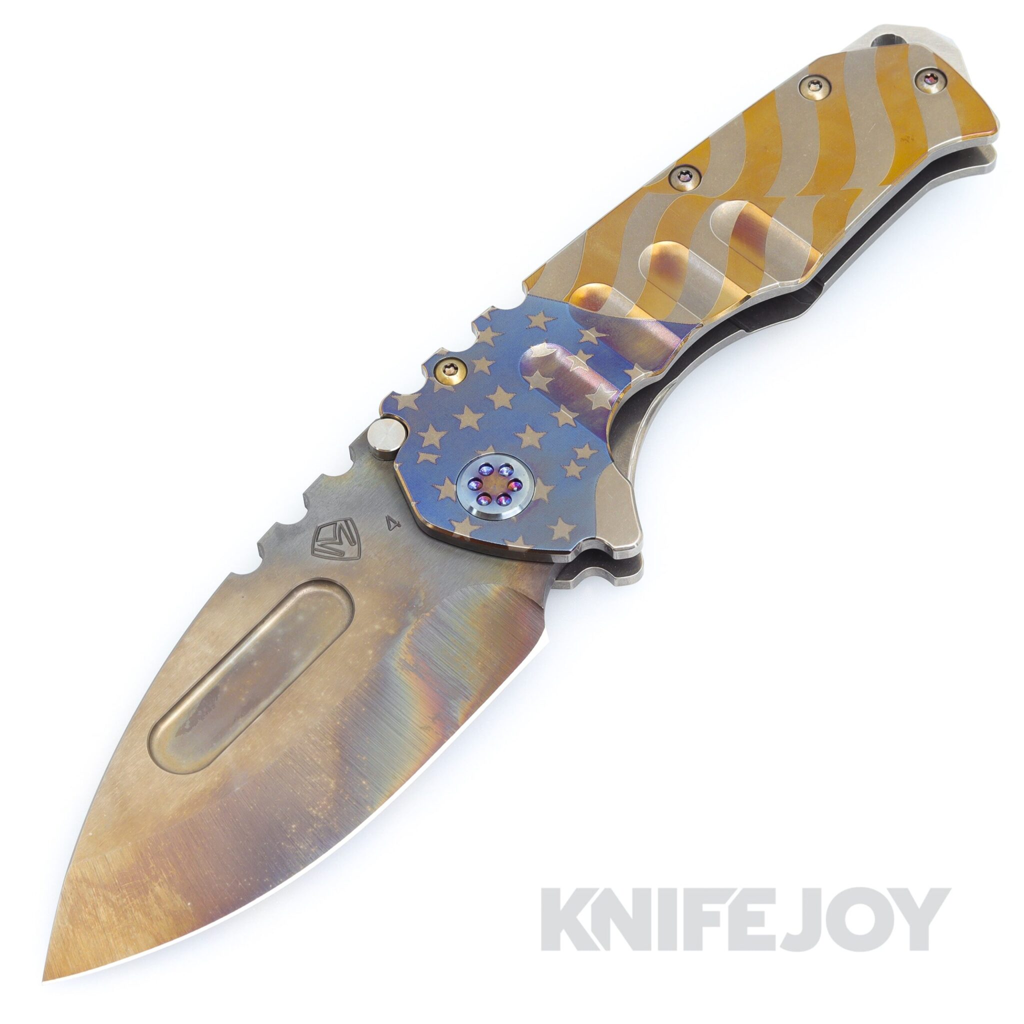 Medford Knives Praetorian "T" S45VN Vulcan Drop Point Blade with Tumbled Full Color American Flag Handles/ Flamed Hardware and Clip