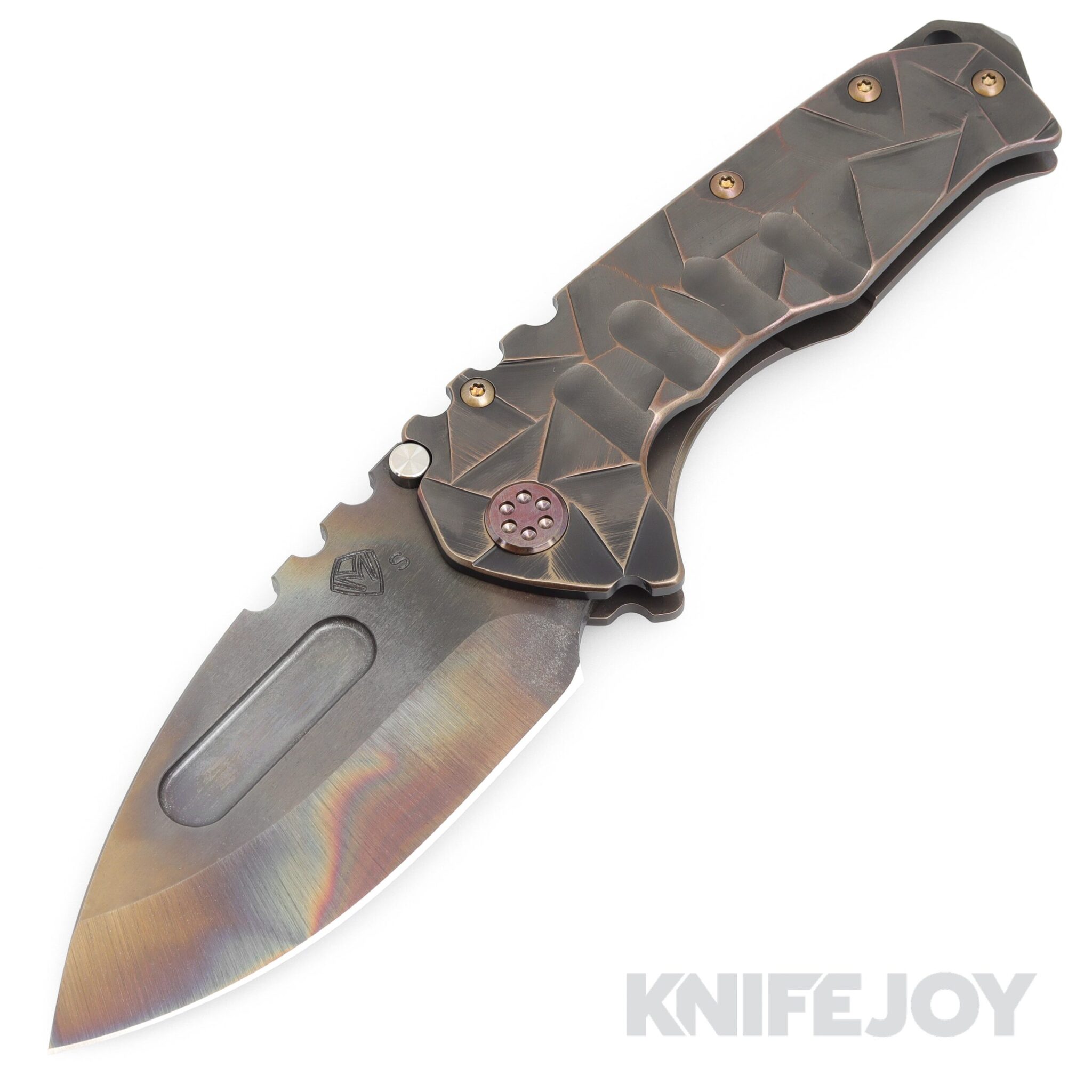 Medford Knives Praetorian "T" S35VN Vulcan Drop Point Blade with PVD Rose Stained Glass Handles/ Rose Stained Glass Spring/ Rose Hardware and Clip
