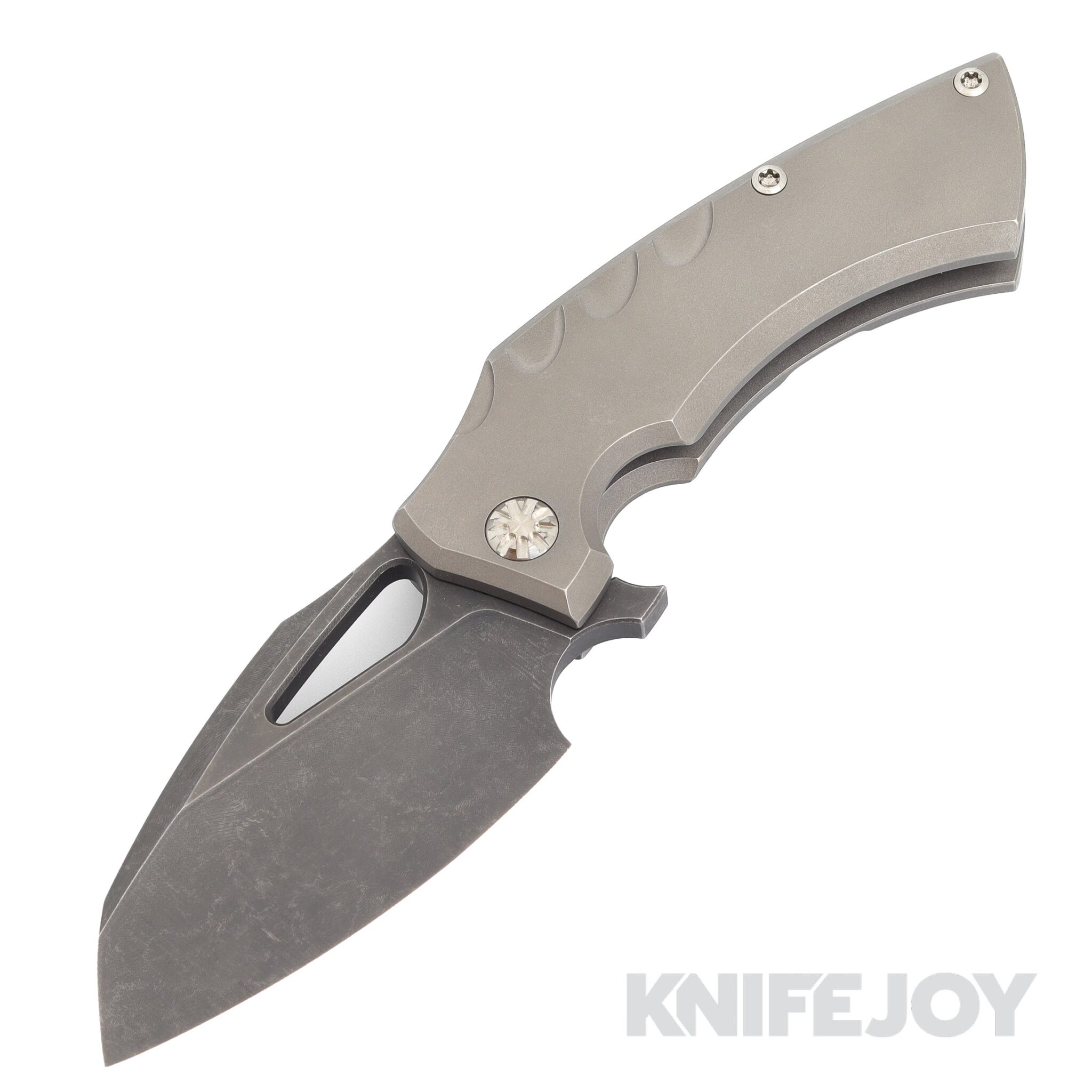 Eric Luther Knives Sancha M Flipper CPM 154 Dark Stonewash Blade with Garnet Blast Stonewash Titanium Handles